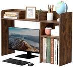 LAND·VOI Desktop Bookshelf, Countertop Storage Hutch with 5 Shelves for Computer Desk, Desk Organizer for Home Office Dorm, Dressing Tabletop, Bar Countertop, Rustic Brown EDS01R by LAND%C2%B7VOI