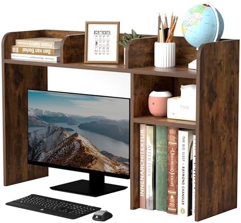LAND·VOI Desktop Bookshelf, Countertop Storage Hutch with 5 Shelves for Computer Desk, Desk Organizer for Home Office Dorm, Dressing Tabletop, Bar Countertop, Rustic Brown EDS01R by LAND%C2%B7VOI