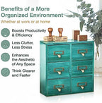 Vintage Card Catalog Drawers for Desktop - 6-Drawer Mini Wood Cabinet - Teal Turquoise Organizer, Fully Assembled - Image 5