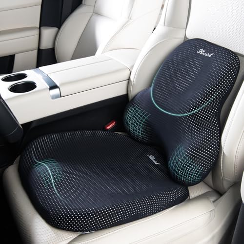 FLORICH Car Seat Cushion and Lumbar Support Pillow for Office Chair Car, Ergonomic Memory Foam, Relieves Back Sciatica Pain, Pressure-Relieving Back Support for Car, Office Chair & Wheelchair – Black by FLORICH