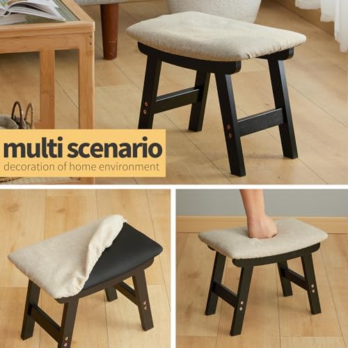 Foot Stool Ottoman Foot Rest Under Desk,Small Stool for Living Room, Bedroom and Kitchen (Black Legs - Beige Stool Surface) - Image 6