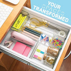 primebox Plastic Clear Drawer Organizers. Bathroom. Kitchen, Bedroom, Utensils, Office Organizer Bins, Storage Trays. Stackable. 9" x 6" x 2" Set of 6 - Image 3