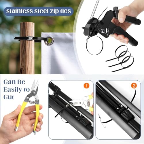 Metal Zip Ties Gun Set, Stainless Steel Zip Tie Tool with 150PCS Black Metal Zip Ties Heavy Duty Outdoor, Fastening Cutting Tie Tool Sets for Chain Link Fence, Exhaust Pipes, Automotive - Image 6