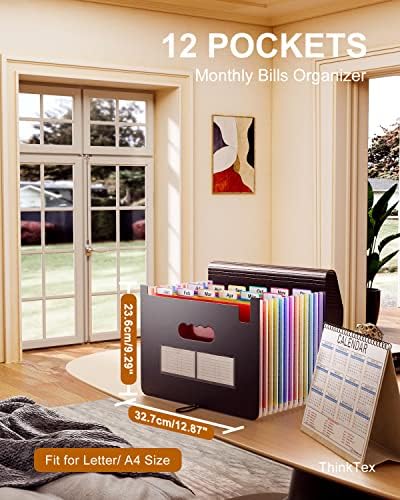 ThinkTex 12 & 26 Pockets Expanding File Folder，Monthly Bill Receipt Documents Organizer, Larger Capacity, Letter/A4 Size - Image 2