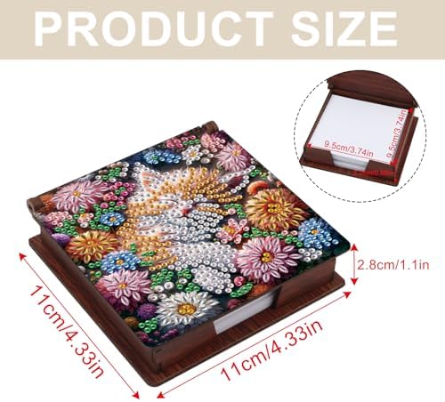4pcs Beautiful Cat Diamond Art Painting Note Box for Adults, Wooden DIY Sticky Notes Holder Kit with 640 Blank Notepads, Multi-Purpose Desk Organizer for Home Office, Study Thoughtful Gift - Image 5