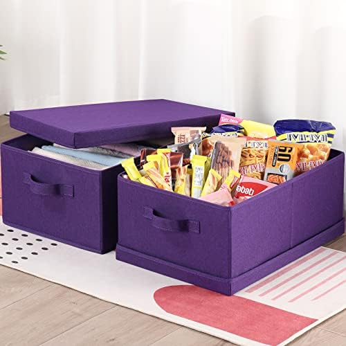 HOONEX Storage Bins with Lids for Organizing, Pack of 2, Storage Boxes with 2 Carry Handles and Sturdy Heavy Cardboard, 16.5" L x 11.8" W x 7.5" H for Shoes, Books, Clothes, Nursery, Dark Purple - Image 3