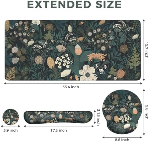 iCasso Desk Cover Mat, 4in1 Floral Large Mouse Pad with Wrist Rest - Image 2