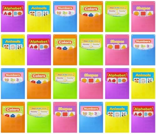 MFTEK Oversized Wall Pockets 6 Assorted Colors 12.2''x 9.5'' Hanging Wall File Folder Holder Plastic Magazine Mail Organizer for Classroom Bulletin Boards Home Office School (24 Pack) by MFTEK
