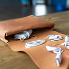 Leather Cord Organizer Roll – Genuine Leather Cable Organizer for Chargers, Earbuds & Tech Accessories, Handmade Travel Cord Storage Case, Portable Leather Tech Roll, Warm Brown - Image 6