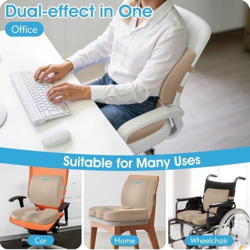CushZone X-Large Seat Cushion and Lumbar Support Pillow for Office, Khaki - Image 5