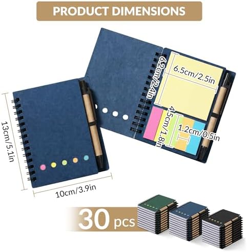 30PCS Spiral Notebook Set, Paper Cover with Elastic Band, Free 30 Ballpoint Pens, 30 Sheets (60 Pages) Lined Paper, Sticky Notes & 5-Color Bookmarks, Portable Pocket Size (10x13cm), Bamboo Pens, for s - Image 2
