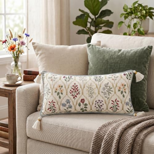 ISAENNE Designer Vintage Linen Throw Pillow Cover,28"x12"-Serenity B - Image 2