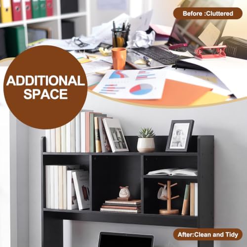 Vercraft Dorm Desk Hutch Wood Desktop Bookshelf 32.4x27.6x8'',Black - Image 6