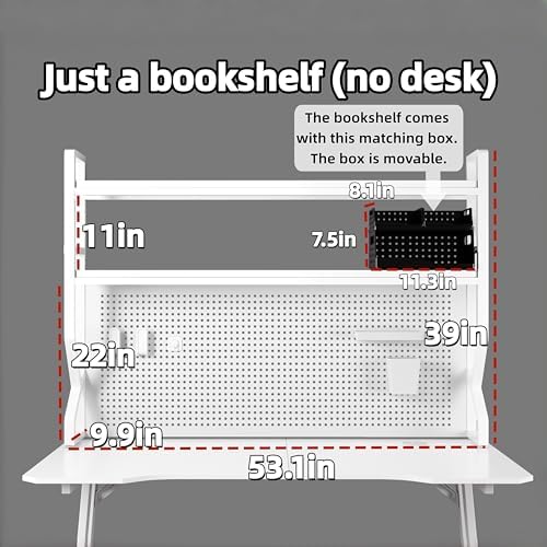 Desktop Bookshelf, Multi-Size pegboard Storage Organizer Rack,Dorm Desk Shelf, Desk Hutch,Office Desk top Storage Rack,Student Desktop Storage,Desk Shelves for top of des(White, 53.1" Lx9.9 Wx39 H - Image 5