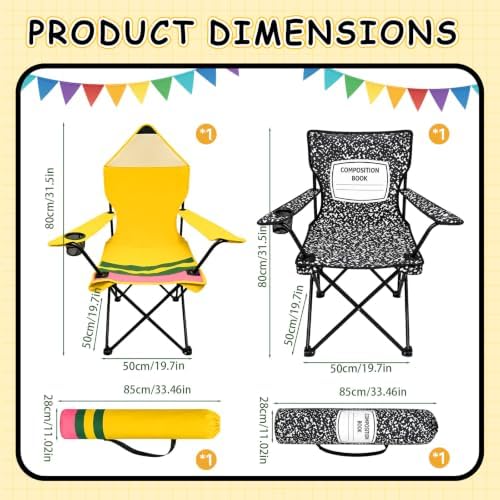 2-Pack Classroom Folding Chairs with Armrests and Cup Holders, Pencil and Notebook Designs, School-Themed Flexible Seating, Portable Reading Corner Chairs for School, Library and Study Room - Image 3