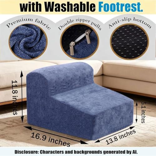 Modern Foam Filled Foot Stool, Soft Lightweight Pouf Ottoman Floor Rest for Living Room, Bedroom, Office Desk, Small Spaces, Blue - Image 2
