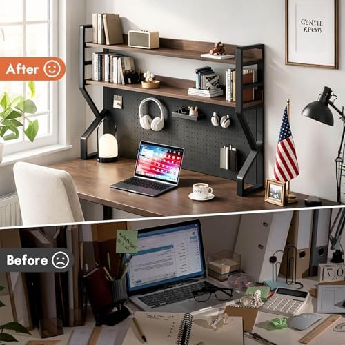 Lefedrasticity 3 Tier Desktop Bookshelf with Pegboard Desktop Organizer Shelf for Dorm Heavy-Duty Desk Shelf Organizer Desk Bookshelf for Office Dorm Room Gaming Desks (Black, 45.3" L) - Image 5
