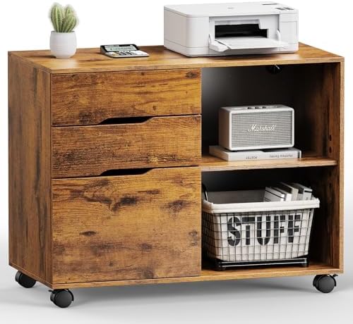 DUMOS 3-Drawer Rolling File Cabinet, Wooden Printer Stand with Storage by DumosLifestyle