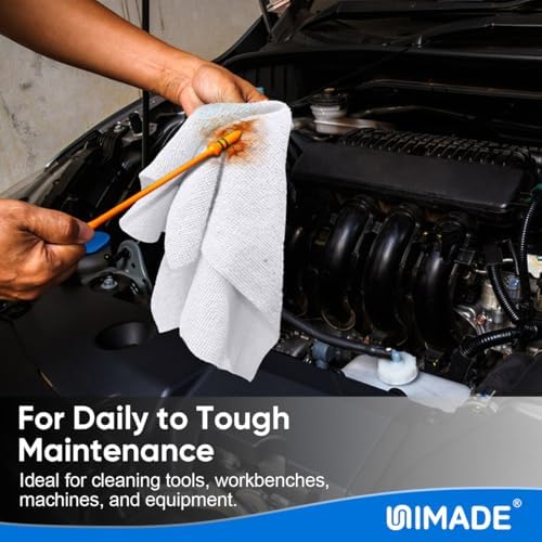 UNIMADE Shop Towels Rags, 150 Pack Reusable Shop Rags Bulk Microfiber Cleaning Cloth Lint Free Cleaning Towels for Car Kitchen Automotive Bar Mechanic Restaurant Garage, 11.5"x 11.5", White - Image 4