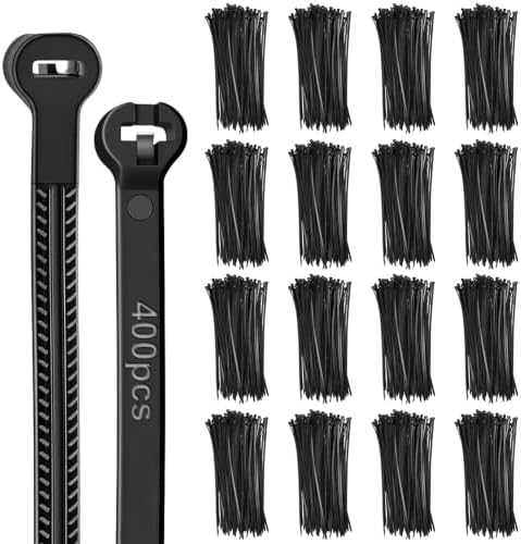Blulu 11 Inch 400 Pcs Black Cable Ties with Metal Tooth Self Locking by Blulu