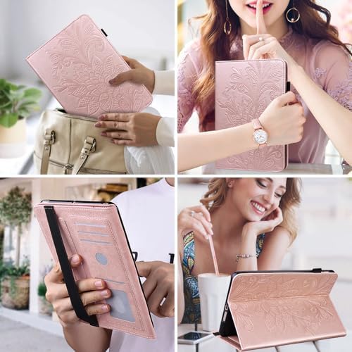 Case for Kindle Fire HD 10 & 10 Plus (13th/11th Generation, 2023/2021) 10.1", Embossed Lace PU Leather Flip Folio Tablet Case with Elastic Band & Card Slots, Multi-Angle Stand Cover, Rose Gold - Image 6