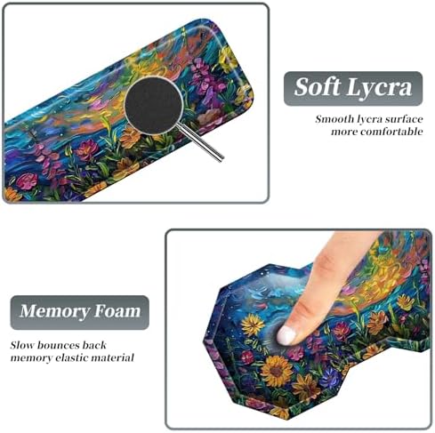 3Pcs Mouse Pad Set, Watercolor Flowers Large Gaming Mouse Pad with Stitched Edge, Ergonomic Memory Foam Keyboard Wrist Support and Mouse Wrist Rest Cushion, Pain Relief Non-Slip Desk Pad Combo - Image 3