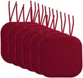 Sweet Home Collection Chair Cushion Memory Foam Pads with Ties Honeycomb Pattern Slip Non Skid Rubber Back Rounded Square 16" x 16" Seat Cover, 6 Pack, Wine Burgundy 6 Pack by SweetHomeCollection