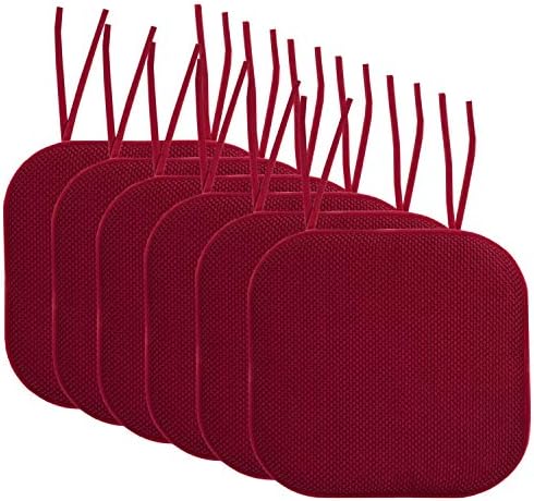 Sweet Home Collection Chair Cushion Memory Foam Pads with Ties Honeycomb Pattern Slip Non Skid Rubber Back Rounded Square 16" x 16" Seat Cover, 6 Pack, Wine Burgundy 6 Pack by SweetHomeCollection