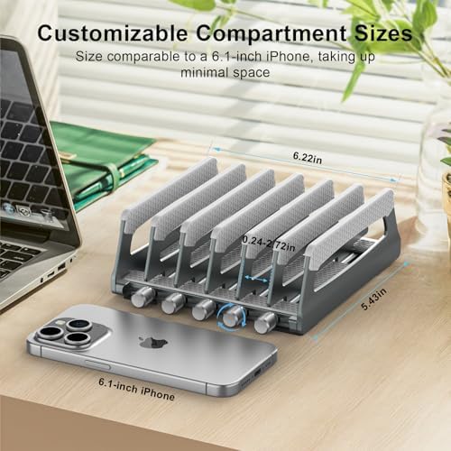 Elestoria 6-Slot Vertical Laptop Stand & Holder –Adjustable Aluminum Laptop Stand Vertical for Desk Fits 6 Devices, MacBook & Gaming Laptops (Up to 17.3”)–Space Saving Laptop Storage Rack - Grey - Image 6
