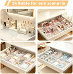 20PCS Clear Drawer Organizer Set, Expandable Acrylic Vanity Storage Bins, 2 Sizes Adjustable Plastic Junk Drawer Dividers, BPA-Free Non-Slip Stackable Organizers for Makeup, Bedroom, Office & Tools - Image 3
