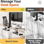 3 Pack Cable Management Under Desk Tray, 47.1" No Drill Under Desk Wire Management with Upgraded Clamp, Metal Cord Organizers with Cable Organizers, PC Cord Organization Rack, White - Image 3