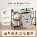 44" File Cabinet, Lateral Filing Cabinet for Home Office with 2 Drawers, Office Storage Cabinet with Lock and Key, Wooden Printer Stand with 4 Storage Shelves and Power Outlets, Office Furniture, Grey - Image 5