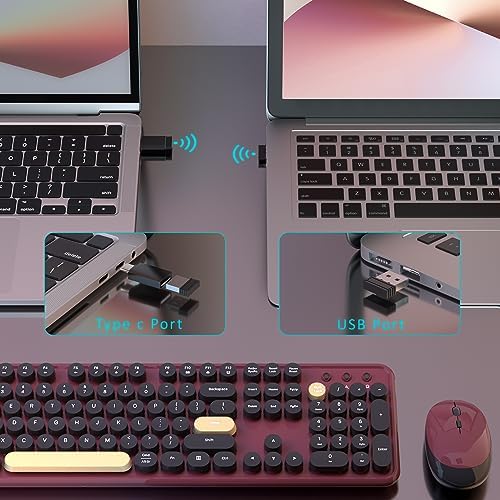 Retro Wireless Keyboard and Mouse Combo with Wrist Rest (Claret-Red) - Image 3