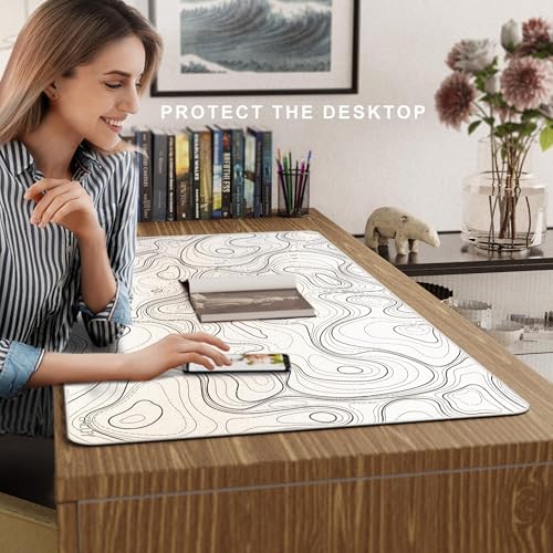 Cacoy 48"x24" White Topographic Large Gaming Mouse Pad Extended PC Desk Mat - Image 7