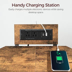 MAHANCRIS Corner Printer Stand with Charging Station, 3-Tier Large Printer Table with Adjustable Feet, Metal Frame Storage Shelf for Office, Living Room, Small Space, Rustic Brown PTHR14E01 - Image 5