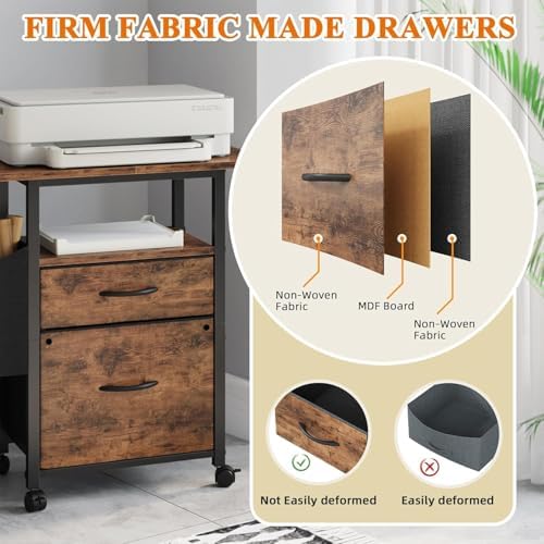 Simple Deluxe 2 Drawer File Cabinet with 24" Extended Desktop, Mobile Filing Cabinet, Rolling File Cabinet with Side Bag, Fabric Drawer, Fits A4/Letter Size, Printer Stand Home Office, Brown - Image 7