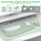 Wireless Keyboard and Mouse Combo,2.4G Ergonomic Wave Keys(Avocado Green-B) - Image 6