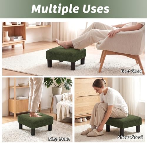 Joveco Small Foot Rest Stool Ottoman, 3D Velvet Square Upholstered Footstool for Chair, Under Desk, Office, Living Room, Deep Green - Image 5