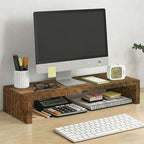 Solid Wood Monitor Stand Riser & Laptop Stand Desk Organizer - Office Accessories for PC Workspace, Computer Organization, Countertop Hutch Flamed Wood 19.7x7.9x3in by Unknown