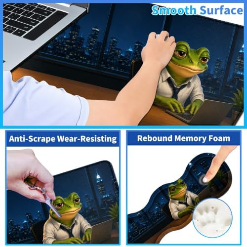 4Pcs Memory Foam Keyboard Wrist Rest Desk Mat Set, Night Shift Frog - Image 3