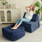HIGOGOGO Square Stuffed Pouf Ottoman, Corduroy Poufs with Foam Chunk Filling, Furry and Fluffy Pouf Foot Stool Storage Ottoman, 25.6 X 25.6 Floor Poufs Foot Rest for Living Room, Navy - Image 6