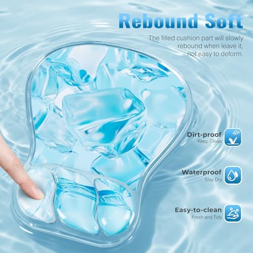 Ospelelf Mouse Pad with Wrist Rest Set Gel Ergonomic Keyboard Wrist Support Anti-Slip Rubber Bottom Office Women Desk Accessories for Computer, Laptop and Gaming, Ice Blue - Image 3