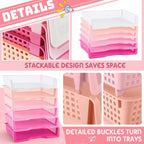Teenyyou Set of 12 Colorful Classroom Turn in Trays Stackable, Pink - Image 4