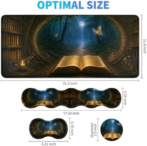 Memory Foam Keyboard Wrist Rest Desk Mat Set, Enchanted Book Portal - Image 5