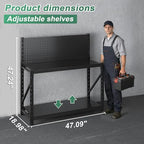 Work Bench with Pegboard,Heavy Duty 3000lbs Capacity Workbench Adjustable Shelves,Work Table for Garage Warehouse47.2 H*47.09" W*19" D - Image 2