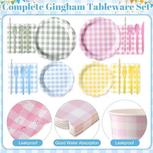 450 Pcs Tableware Set, Serve 50, Pastel, Gingham - Image 3