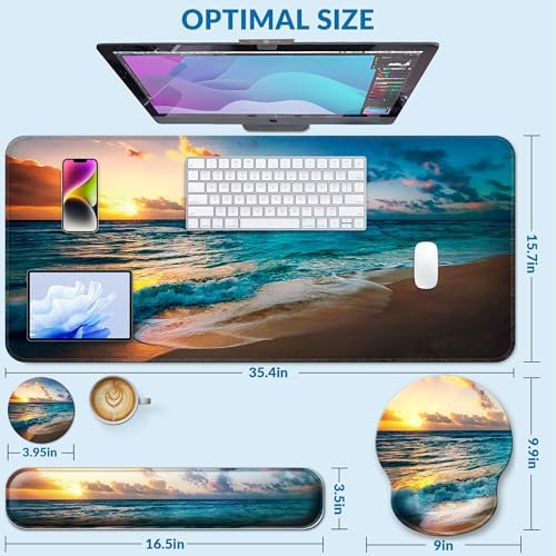 Desk Mat Set Keyboard and Mouse Pad with Wrist Rest Support - Image 3