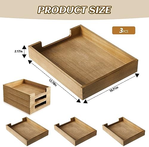 Fulmoon 3 Pcs Stackable Wood Letter Tray A4 Size Desk File Organizer - Image 3