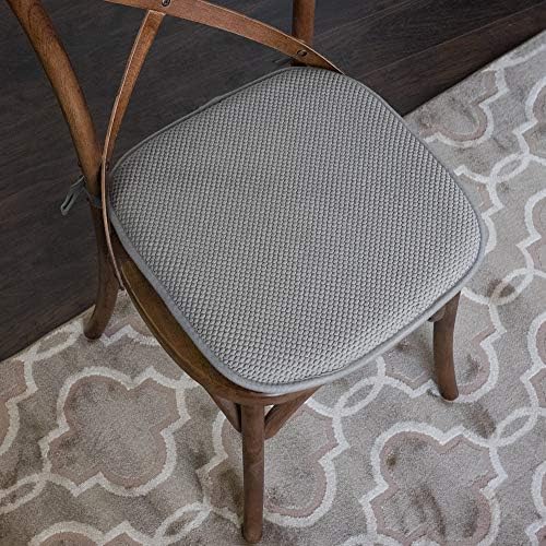 Sweet Home Collection Chair Cushion Memory Foam Pads with Ties Honeycomb Pattern Slip Non Skid Rubber Back Rounded Square 16" x 16" Seat Cover, 12 Pack, Silver 12 Pack - Image 2