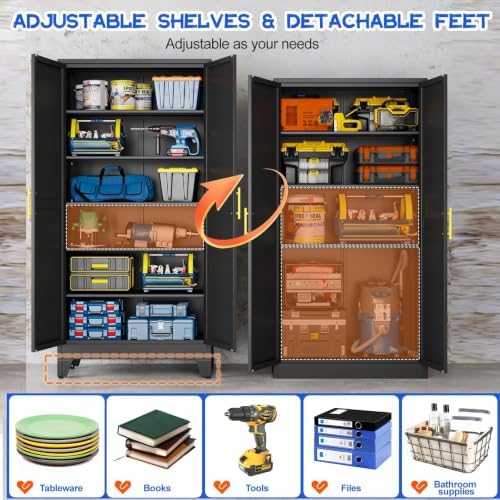 GAIOUS 75.2" Tall Metal Storage Cabinet, Kitchen Pantry Cabinet Black - Image 4